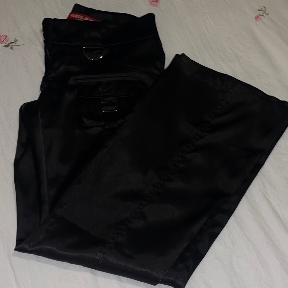 Guess Black Satin Pants with Stylish Detail